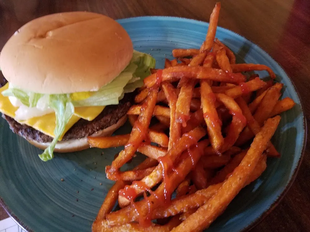 Mountain Burger and Sweet Potato Fries